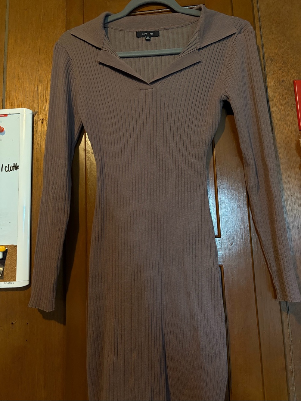 Love Tree Ribbed Long Sleeve Collared Knit Dress in Mauve